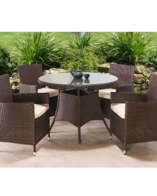Zahradní set, stůl + 4x židle, ratan, tmavohnědá / krémová, RANDEL 0000186615 Tempo Kondela