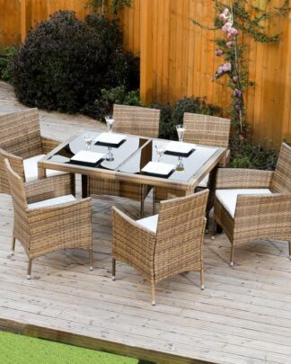 Zahradní set, jídelní stůl + 6x židle, ratan, medová / krémová, GARDEN 0000186614 Tempo Kondela