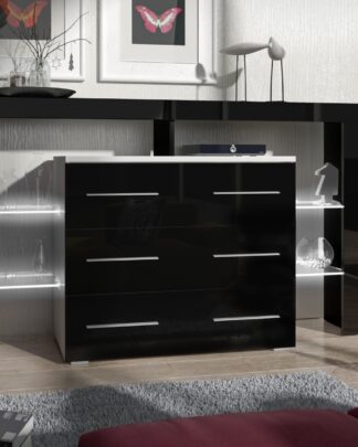Komoda RIVA Plus, bílá/černý lesk