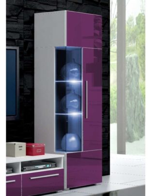 ROMA vitrína 160 s LED osvětlením, bílá/fialový lesk