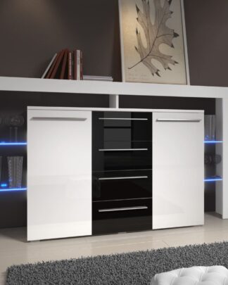 Komoda RIVA II Plus, bílá/černý lesk