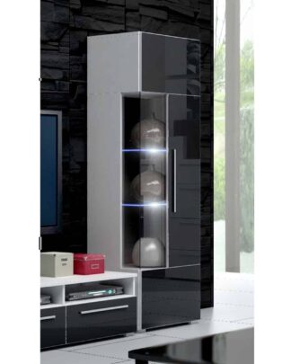 ROMA vitrína 160 s LED osvětlením, bílá/černý lesk