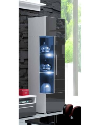 ROMA vitrína 160 s LED osvětlením, bílá/šedý lesk