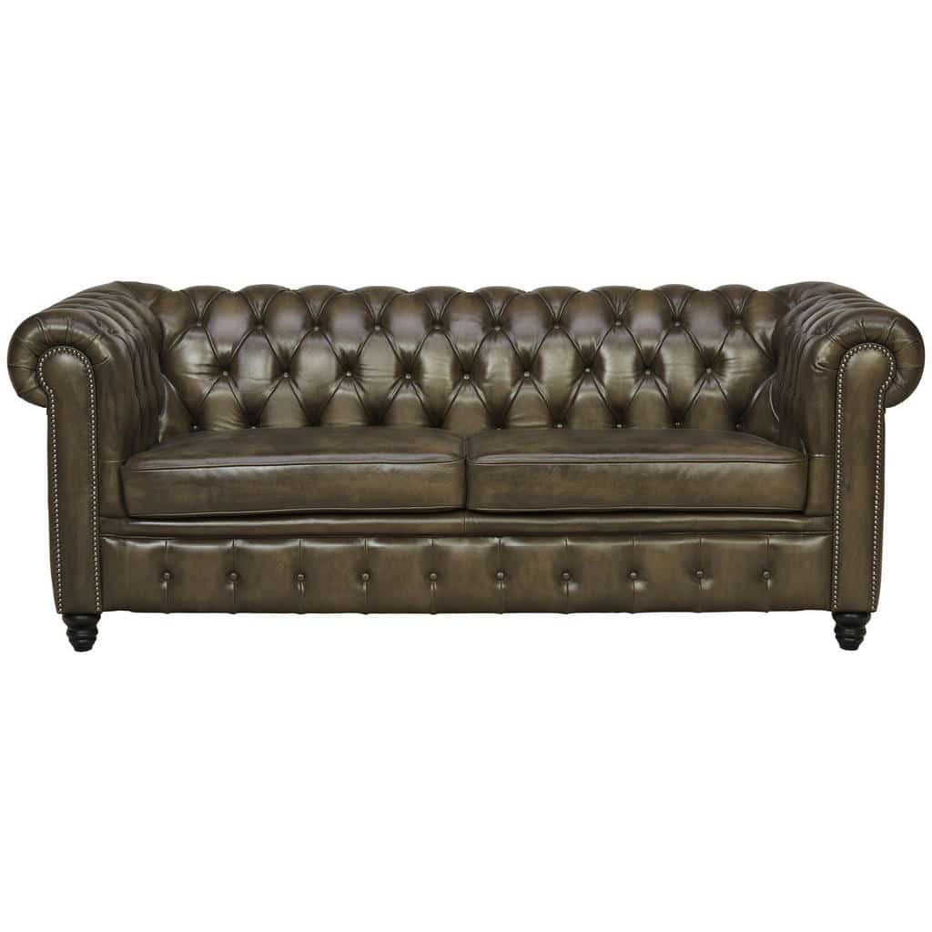 XXXLutz Pohovka Chesterfield Dřevo Kůže Černá Šedohnědá Ambia Home