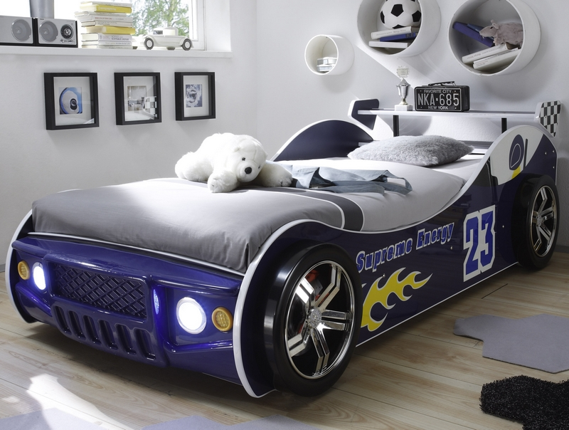 Asko Dětská postel Energy 90x200 cm, modrá závodnička s osvětlením