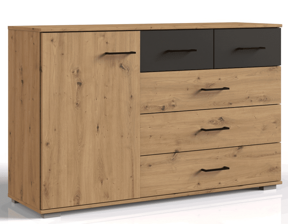 Asko Komoda se zásuvkami Coventry, 130 cm, dub artisan/antracitová ocel